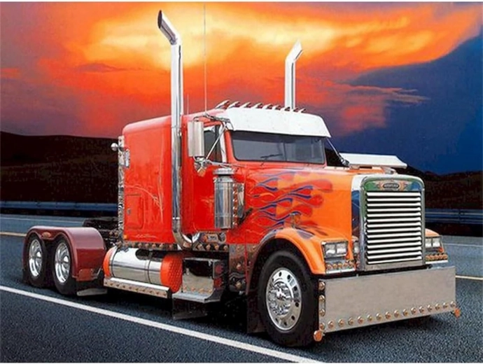 Pittura diamantata Camion rosso con fiamme 30x40cm