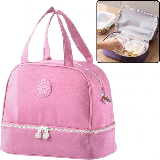 Borsa porta pranzo termoisolata rosa con tracolla regolabile 27cm