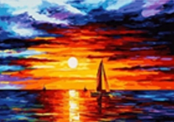 Pittura diamantata – veliero al tramonto 30 × 40 cm