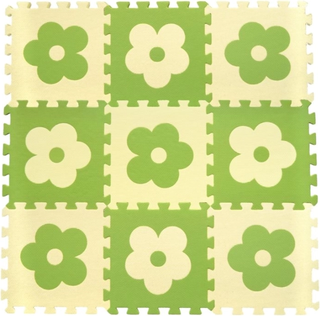 Tappetino puzzle in schiuma Fiori verde-beige