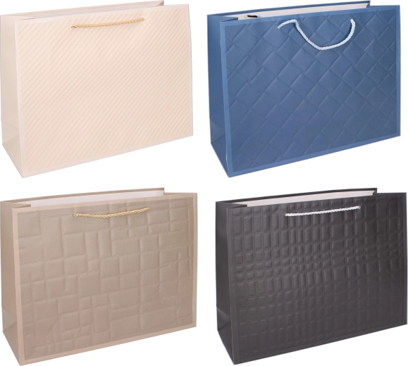 Borsa regalo L 32 × 38 × 12 cm – elegante finitura goffrata, mix di colori
