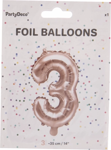 Palloncino in foil numero 3 rosa perlato 35 cm