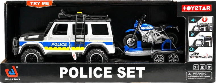 Auto fuoristrada della polizia con rimorchio e moto - 1 pezzo