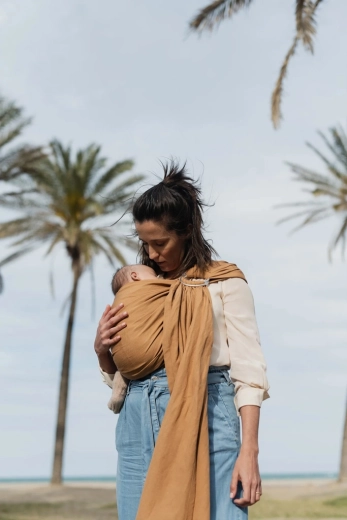 Boba ring sling Rye – fascia ad anelli in lino e viscosa di bambù per il babywearing