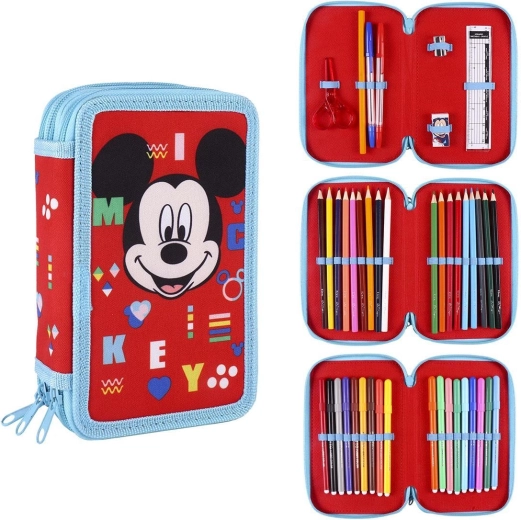 Astuccio a tre scomparti con accessori Mickey