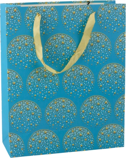 Borsa regalo blu con stelle dorate 32 × 26 × 12 cm
