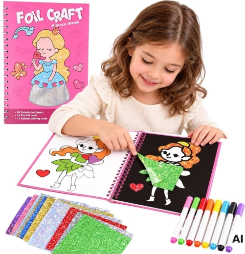 Set creativo WOOPIE con pellicole e disegni da colorare Principesse, 121 pezzi