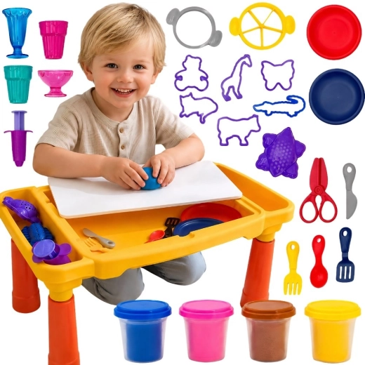 Tavolino creativo Woopie con plastilina e accessori, 40 pezzi