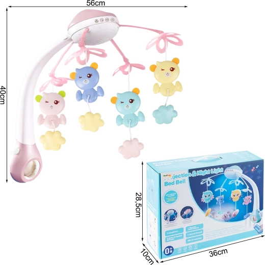 Giostrina per culla con proiettore e telecomando, 500 melodie