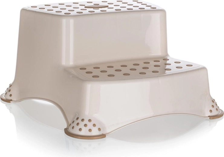 Sgabello a due gradini antiscivolo color crema 40 × 37 × 21 cm