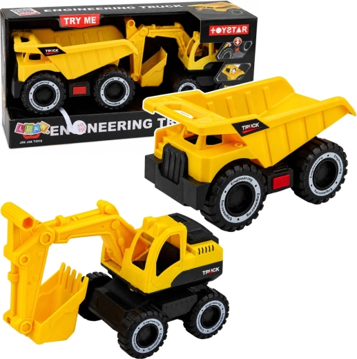Set di veicoli da cantiere – escavatore e camion ribaltabile con luci e suoni, giallo
