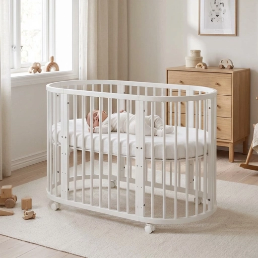 Culla ovale trasformabile 3 in 1 con materasso New Baby bianca