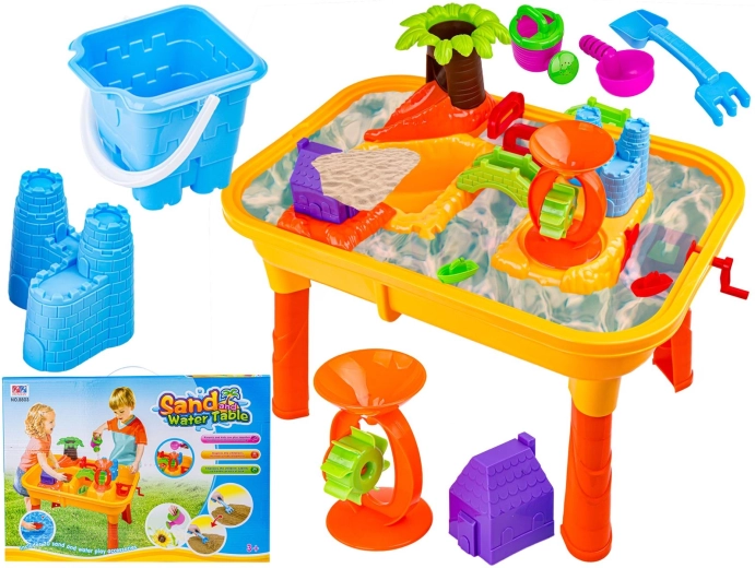 Tavolino per bambini per acqua e sabbia con accessori