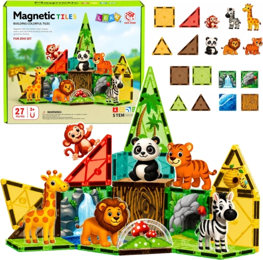 Elementi da costruzione magnetici Zoo – animali selvatici della giungla (27 pezzi)