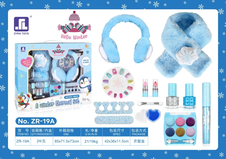 Set invernale per bambini con sciarpa, paraorecchie e cosmetici