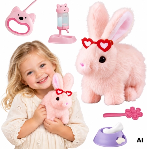 Coniglietto rosa interattivo in peluche WOOPIE al guinzaglio con accessori
