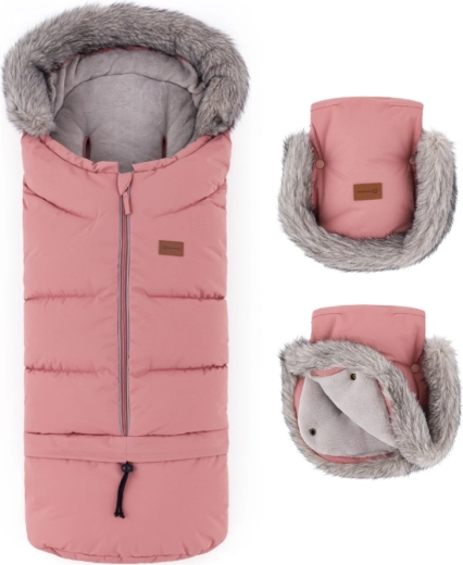 Petite&Mars set invernale sacco coprigambe Arctic 4in1 e guanti per passeggino Furry old rose