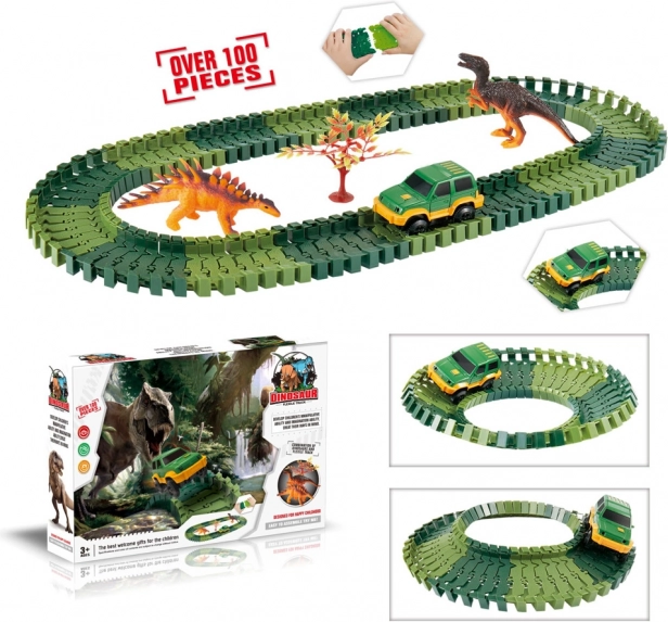 Pista variabile con dinosauri – 100 pezzi con macchinina luminosa