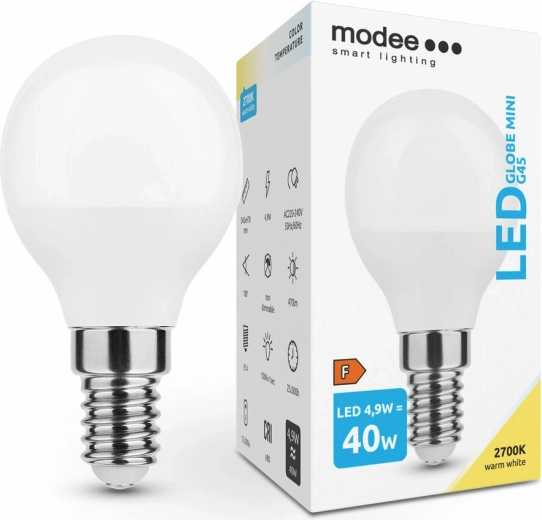 Modee Smart Lighting Lampadina LED Globo Mini G45 4,9 W E14, 470 lm, bianco caldo