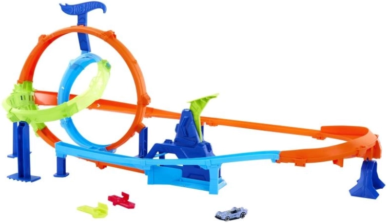 Hot Wheels Stunt Tracks Rapid Launch Cyclone – pista da corsa con doppio looping
