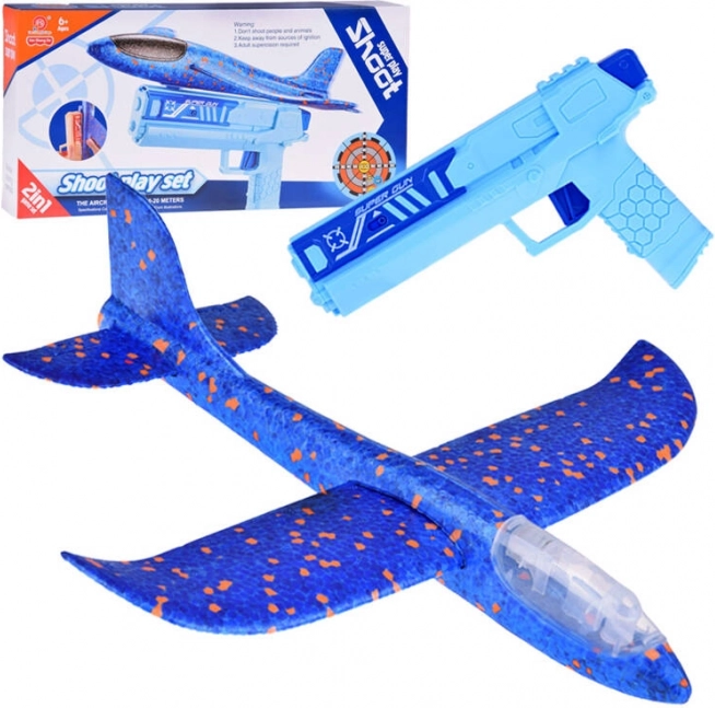 Aereo in schiuma divertente con luci LED lanciato da una pistola