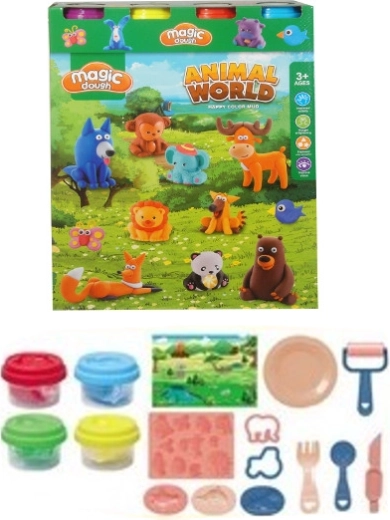 Set di plastilina con animaletti, formine e accessori (4 colori)
