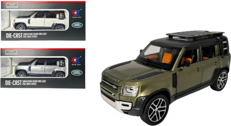Modello in metallo Land Rover Defender 1:24 con luci e suoni