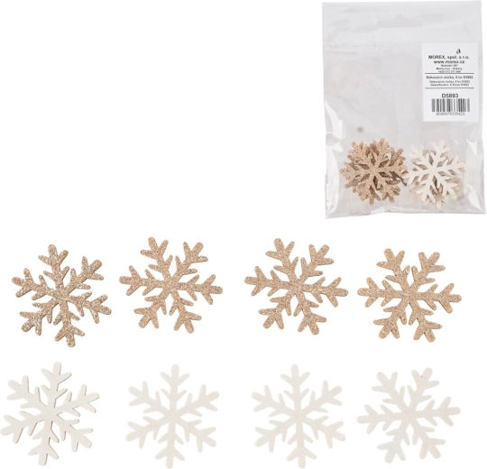 Fiocchi di neve in legno bianco/marrone 4 cm, 8 pz