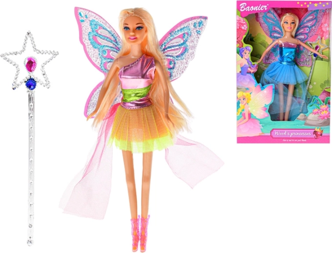 Bambola fata con ali e bacchetta magica, snodata 29 cm