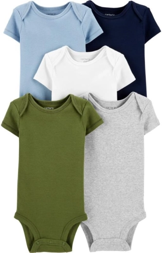 Body per neonato Carter’s a collo all’americana a manica corta per bambino, mix tinta unita, 5 pezzi, taglia 56 (NB)