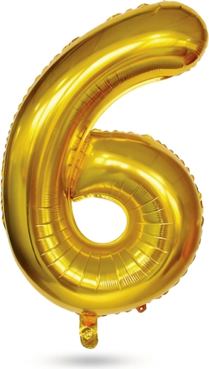 Palloncino foil di compleanno a forma di numero 6, dorato, 40 pollici