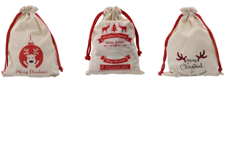 Sacco regalo natalizio in cotone 28 × 40 cm, naturale, mix di motivi (confezione da 15 pezzi)