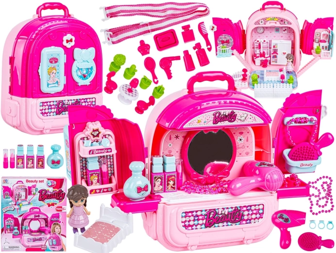 Zainetto per bambini 3 in 1: casetta per bambole e toeletta in valigetta con accessori - 1 pezzo