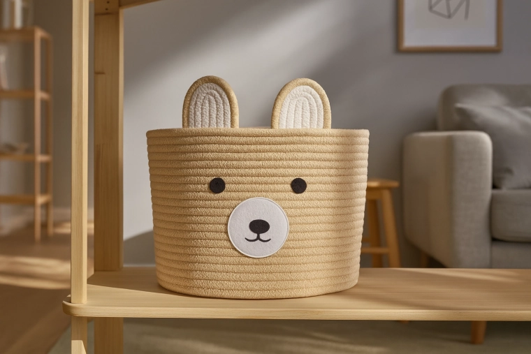 Cestino portaoggetti in tessuto orsetto 28 × 22 cm, beige