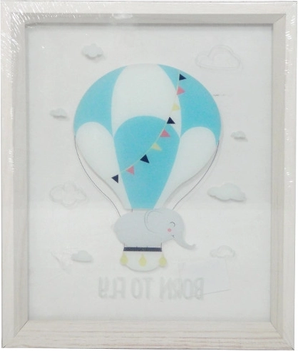 Quadro con palloncino ed elefantino in cornice trasparente 25×30 cm
