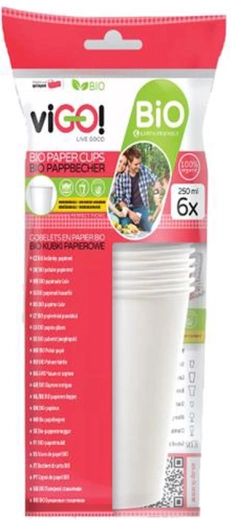 Bicchieri di carta bio 250 ml VIGO, 6 pz