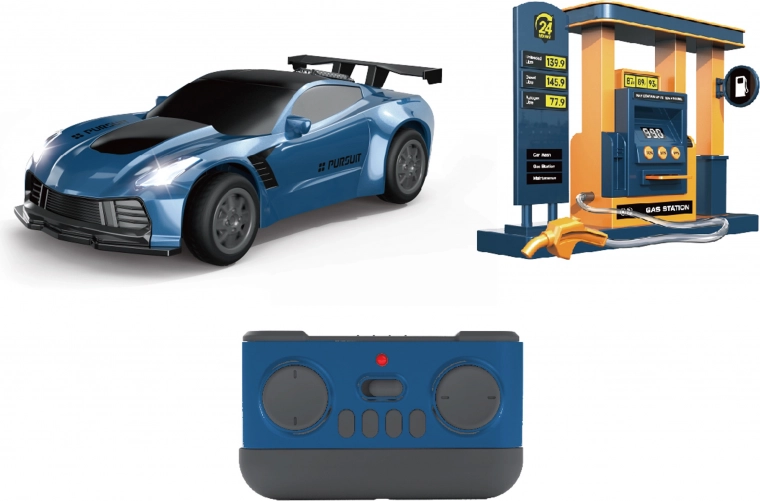 auto RC con effetti fumo e stazione di rifornimento 22 cm