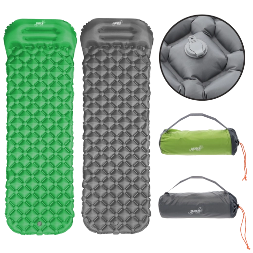 Materassino da campeggio gonfiabile con cuscino 190 × 56 × 5,5 cm, grigio/verde