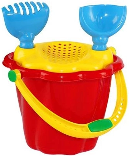 Mini set da sabbia per bambini con setaccio – secchiello, paletta e rastrello