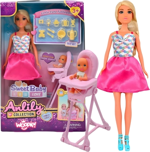 Woopie Royal Lily bambola con neonata, seggiolone e accessori