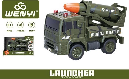 Auto militare con razzo a frizione, effetti luminosi e sonori, 19 cm