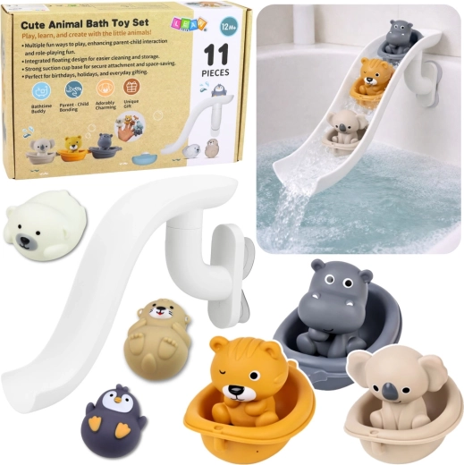 Set di giochi da bagno con animaletti in barchette e scivolo d’acqua, 11 pezzi