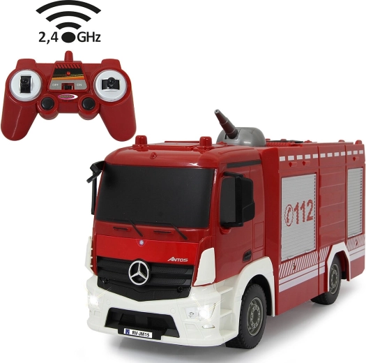 Camion dei pompieri radiocomandato Jamara Mercedes-Benz Antos 1:26 con funzione di spruzzo, 2,4 GHz