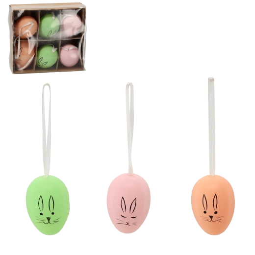 Set di uova pasquali sospese con coniglietto, colori pastello, 6 pz