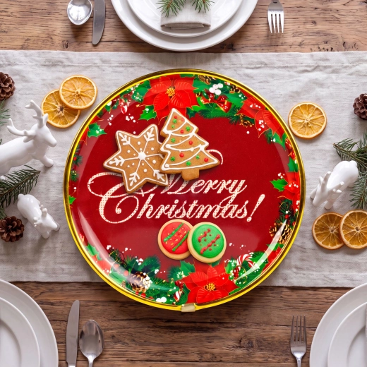 Piatto natalizio in plastica Merry Christmas, 22 cm