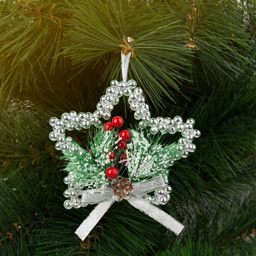 Decorazione natalizia pendente a forma di stella argentata 10 cm