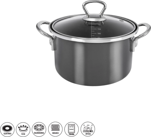 Pentola smaltata Metalic Lem 1,75 l con coperchio in vetro