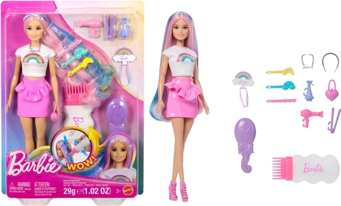 Bambola Barbie con capelli arcobaleno e styling scintillante