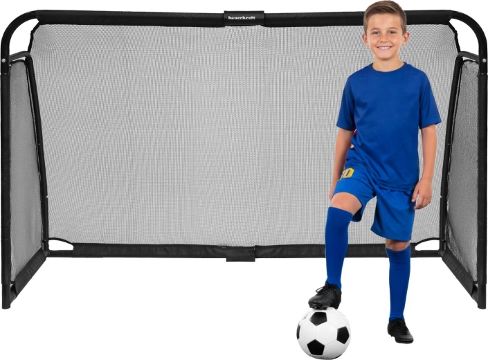 Porta da calcio in acciaio Bauerkraft con rete da allenamento 180 × 120 × 60 cm, nera