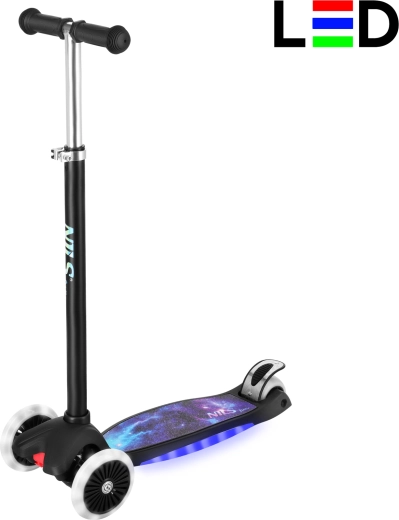 Monopattino a tre ruote per bambini con luci LED NILS Fun, nero